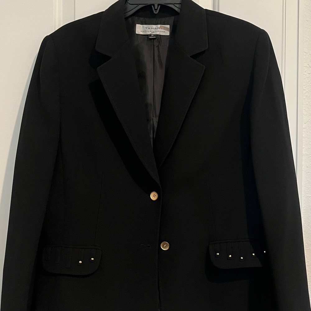 Tahari Black and Gold Blazer with Notched Lapel